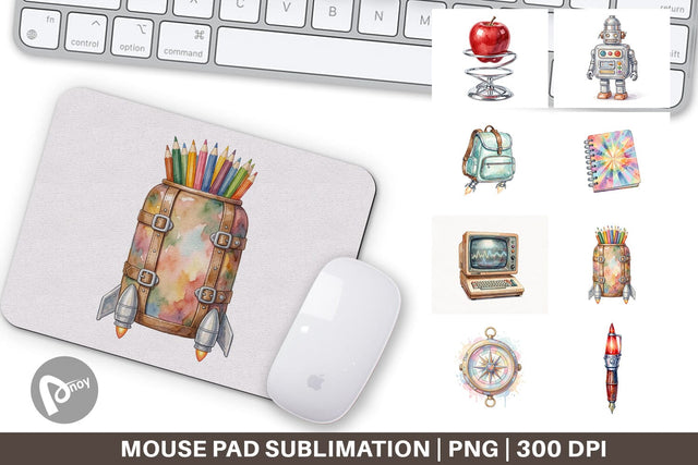 Mouse Pad Atomic Age School Supplies Watercolor Sublimation artnoy 
