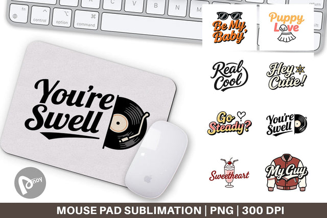 Mouse Pad Atomic Love 50s Valentine Quotes Sublimation artnoy 