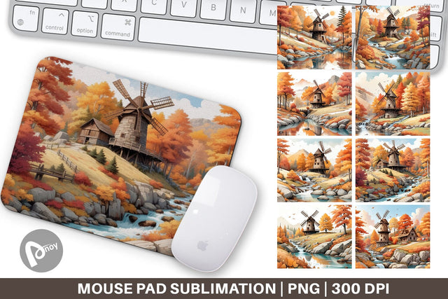 Mouse Pad Autumn Windmill Landscape Sublimation artnoy 