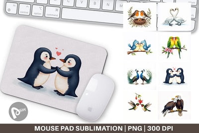 Mouse Pad Avian Affection Watercolor Bird Couples Sublimation artnoy 