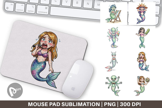 Mouse Pad Awkward Alien Mermaids Sublimation artnoy 