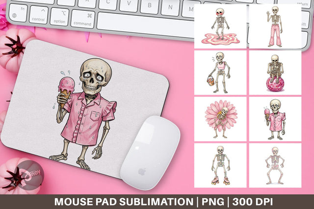 Mouse Pad Awkward Pink Skeleton Retro Watercolor Sublimation artnoy 