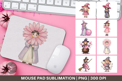 Mouse Pad Awkward Pink Witch Retro Watercolor Sublimation artnoy 