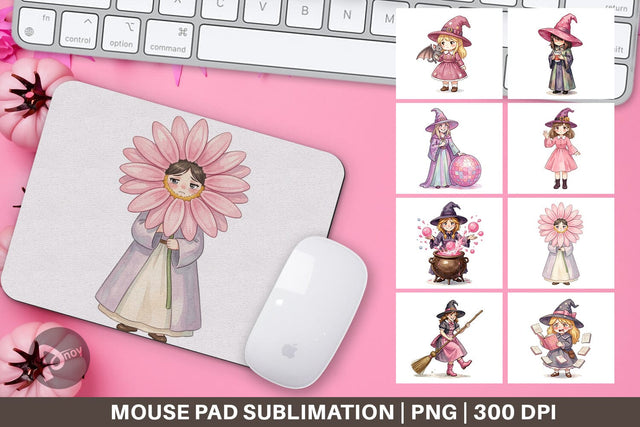 Mouse Pad Awkward Pink Witch Retro Watercolor Sublimation artnoy 