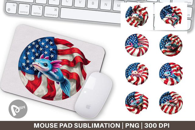 Mouse Pad Axolotl 4th of July Sublimation artnoy 