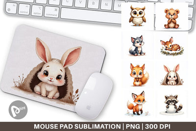 Mouse Pad Baby Forest Animals Winter Watercolor Sublimation artnoy 