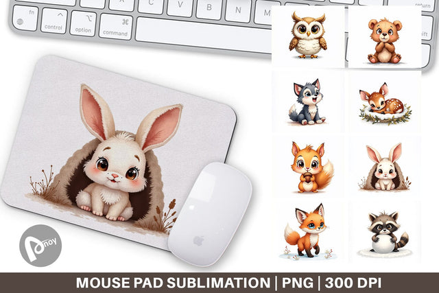 Mouse Pad Baby Forest Animals Winter Watercolor Sublimation artnoy 