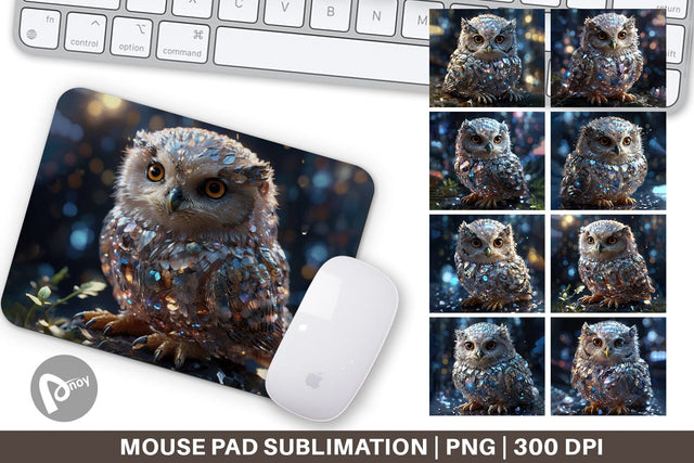 Mouse Pad Baby Owl Glitter Sublimation artnoy 