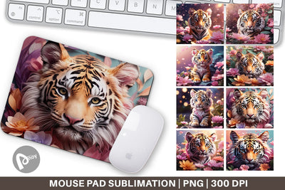 Mouse Pad Baby Tiger and Flower Sublimation artnoy 