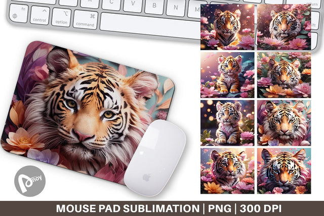 Mouse Pad Baby Tiger and Flower Sublimation artnoy 