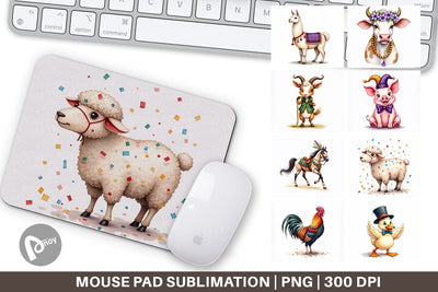 Mouse Pad Barnyard Bash Farm Animals Mardi Gras Sublimation artnoy 