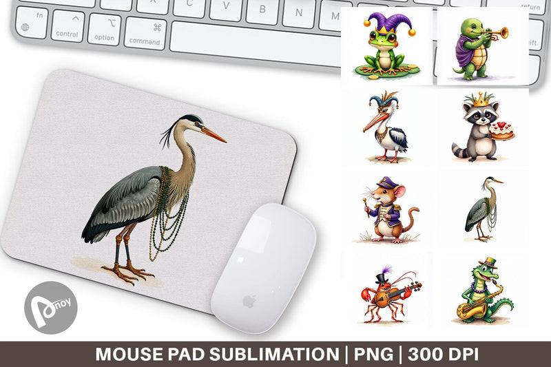 Mouse Pad Bayou Jazz Mardi Gras Animals Watercolor Sublimation artnoy 