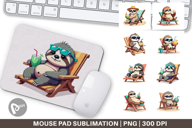 Mouse Pad Beach Bum Sloth Sublimation artnoy 