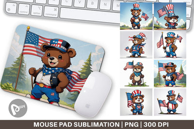 Mouse Pad Bear 4th of July Sublimation artnoy 