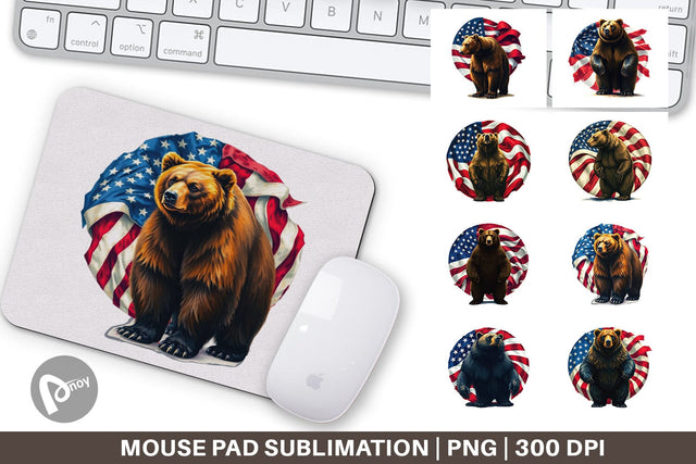 Mouse Pad Bear 4th of July Sublimation artnoy 