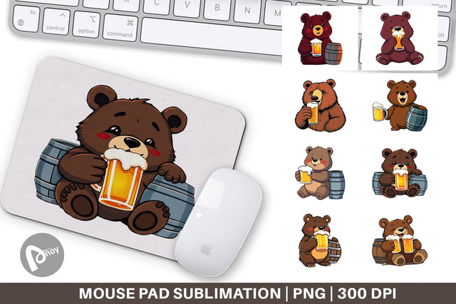 Mouse Pad Bear Beer Day Sublimation artnoy 