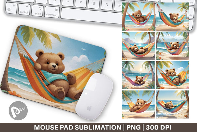 Mouse Pad Bear in Summer Hammock Sublimation artnoy 