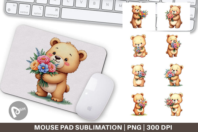 Mouse Pad Bear Spring Bouquet Sublimation artnoy 
