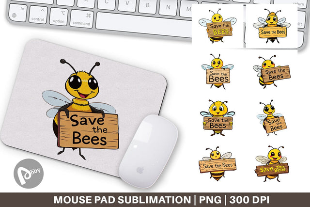 Mouse Pad Bee Holding Sign Sublimation artnoy 