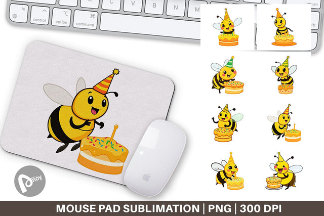 Mouse Pad Bee with Birthday Cake Sublimation artnoy 