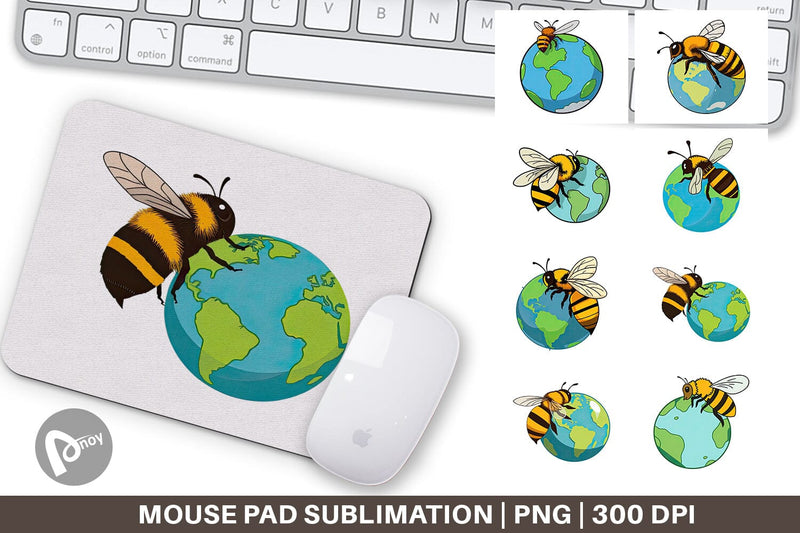 Mouse Pad Bee with Earth Sublimation artnoy 