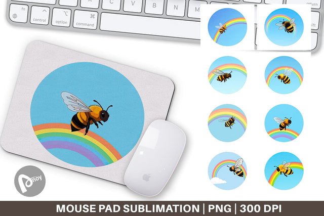 Mouse Pad Bee with Rainbow Sublimation artnoy 