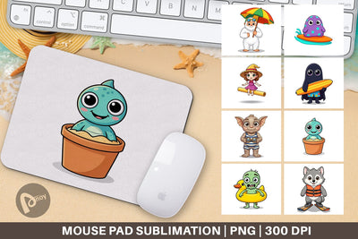 Mouse Pad Big Eye Summer Monster Surfing Sublimation artnoy 