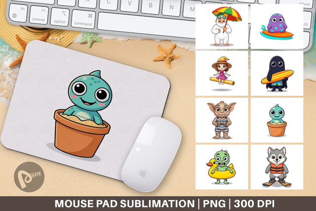 Mouse Pad Big Eye Summer Monster Surfing Sublimation artnoy 