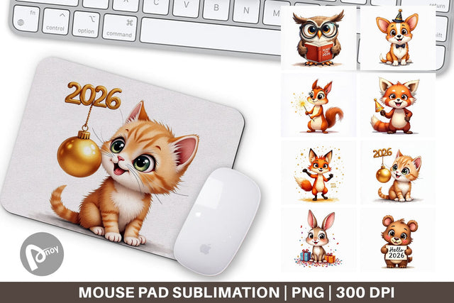 Mouse Pad Big-Eyed New Year's Animal Party 2026 Sublimation artnoy 