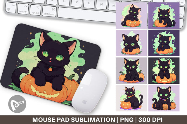 Mouse Pad Black Cat and Pumpkin Sublimation artnoy 