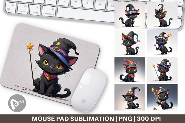 Mouse Pad Black Cat Halloween Sublimation artnoy 