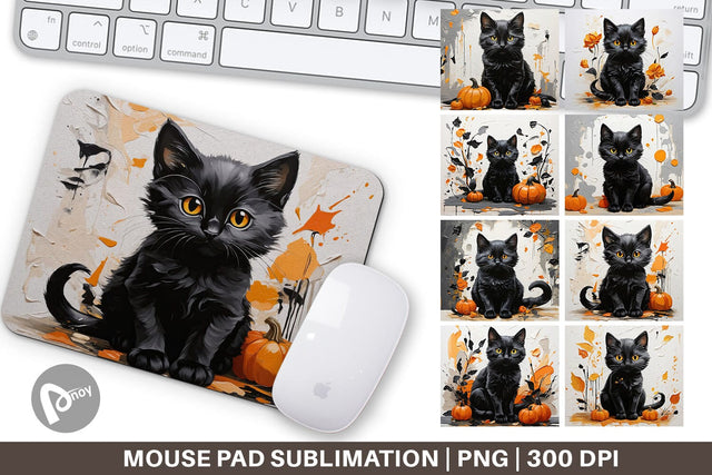 Mouse Pad Black Cat Painting Sublimation artnoy 