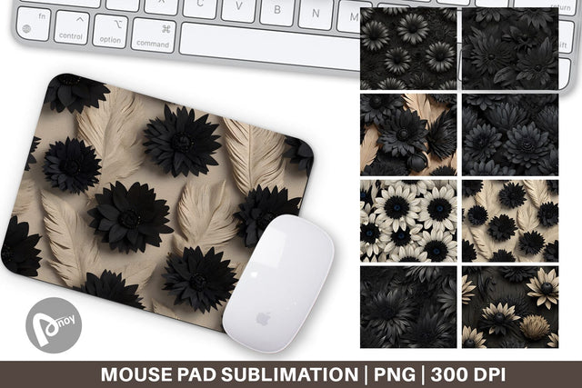 Mouse Pad Black Flowers Sublimation artnoy 