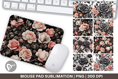 Mouse Pad Black Rose Pattern Sublimation artnoy 