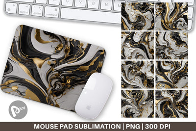 Mouse Pad Black White Marble Gold Sublimation artnoy 