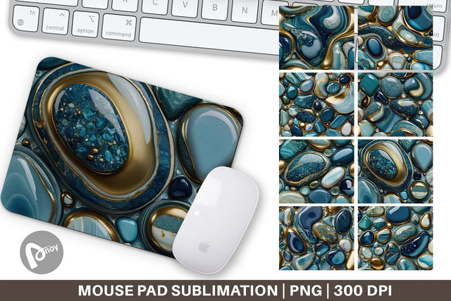 Mouse Pad Blue and Gold Pebbles Sublimation artnoy 