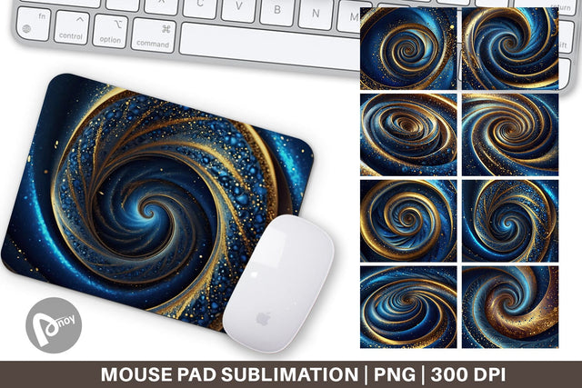 Mouse Pad Blue and Gold Vortex Sublimation artnoy 