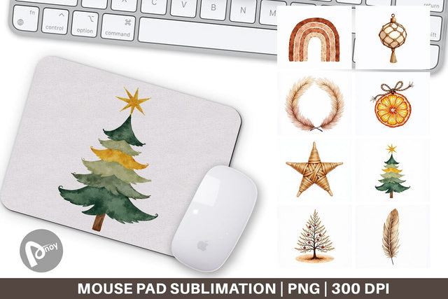 Mouse Pad Boho Chic Watercolor Christmas & Ornaments Sublimation artnoy 