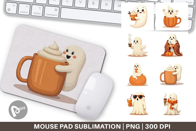 Mouse Pad Boho Pumpkin Ghosts Sublimation artnoy 
