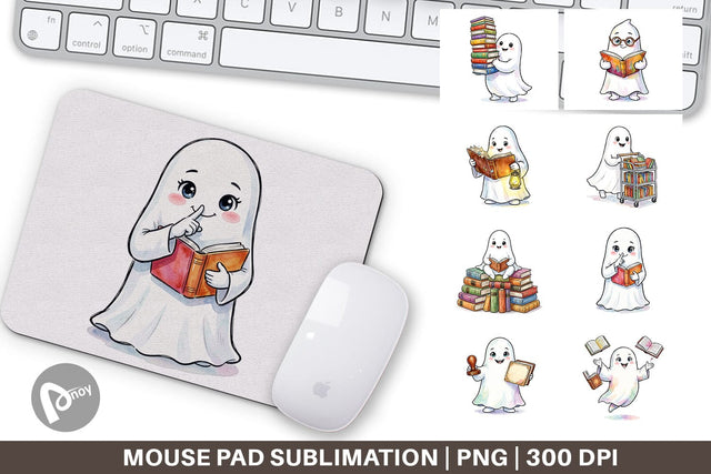 Mouse Pad Bookish Librarian Ghost Art Sublimation artnoy 