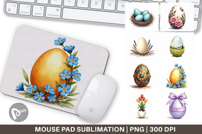 Mouse Pad Botanical Floral Easter Eggs Watercolor Sublimation artnoy 