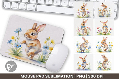 Mouse Pad Bunny in Summer Watercolor Sublimation artnoy 