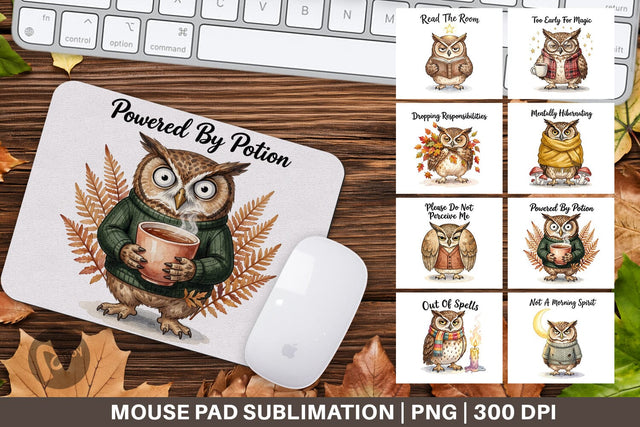 Mouse Pad Burnt Out Owl Whimsigoth Watercolor Sublimation artnoy 