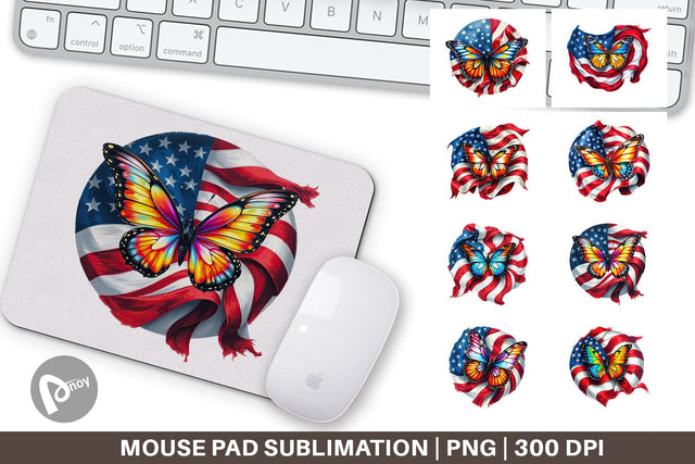 Mouse Pad Butterfly 4th of July Sublimation artnoy 
