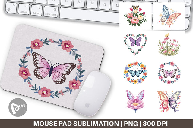 Mouse Pad Butterfly Bloom Pastels Sublimation artnoy 