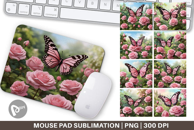 Mouse Pad Butterfly Pink and Flower Sublimation artnoy 