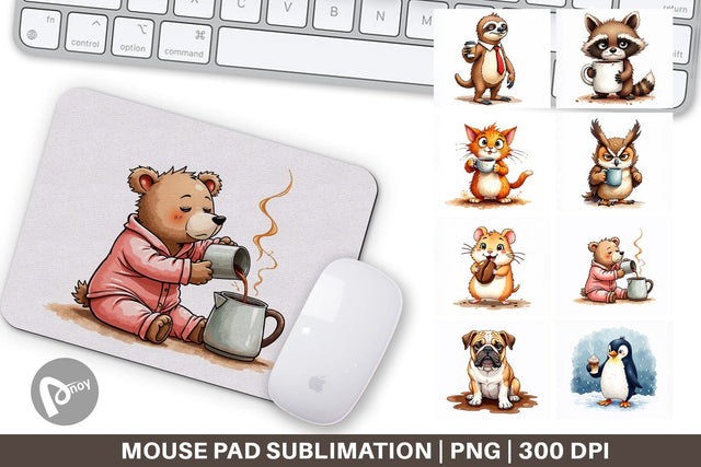 Mouse Pad Caffeinated Chaos Grumpy Animal Watercolors Sublimation artnoy 