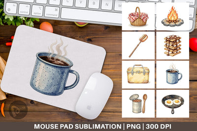 Mouse Pad Campfire Cooking Nostalgia Watercolor Sublimation artnoy 