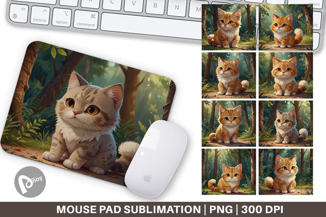 Mouse Pad Cartoon Cat in Forest Sublimation artnoy 
