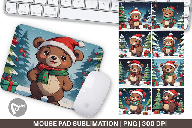 Mouse Pad Cartoon Christmas Bear Sublimation artnoy 